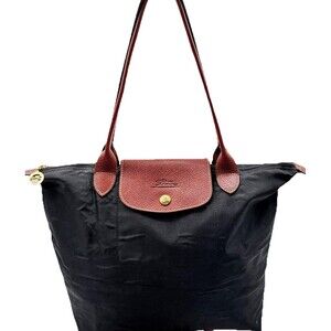 Longchamp Elegant Black Tote with Brown Accents